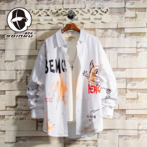 soinku Japanese Tide brand tie-dyed cartoon graffiti long sleeve shirt mens spring and autumn trend Joker casual shirt