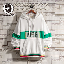 soinku2021 new color matching hooded sweater men Spring and Autumn ins trend handsome casual loose couple top