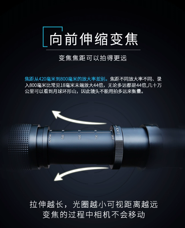 Jiarui 420-800mmF8.3 ống kính tele hướng dẫn sử dụng tập trung micro đơn đầy đủ khung SLR siêu ống kính tele