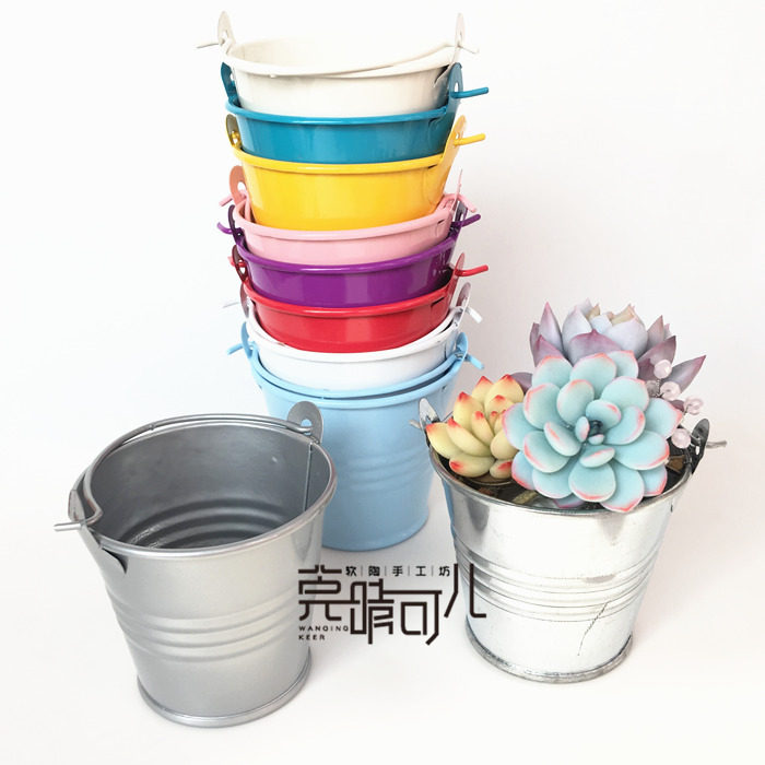 Soft Tao clay decoration with mini-coloured sheet metal barrel soft clay multi-meat flower pot