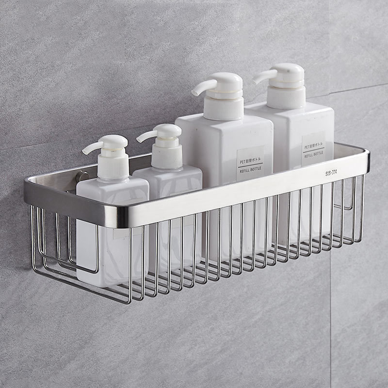 304 Stainless Steel Bathroom Shelf Single-Layer Rectangular Mesh Basket Wall-Mounted Toilet Shower Room Wash Rack