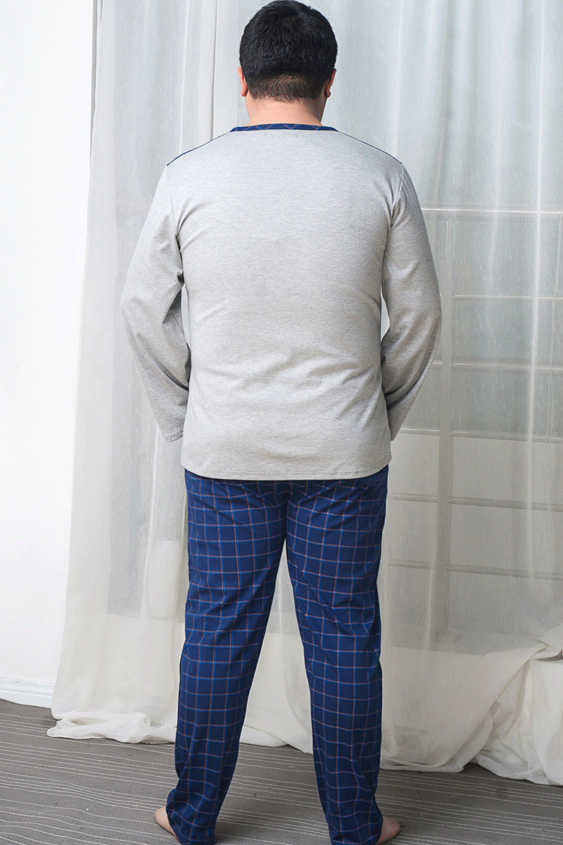 Đồ ngủ trung niên nam cotton mùa xuân và mùa thu dài tay cộng với phân bón để tăng thêm kích thước lớn bông phục vụ nhà chất béo đồ ngủ tuổi teen nam