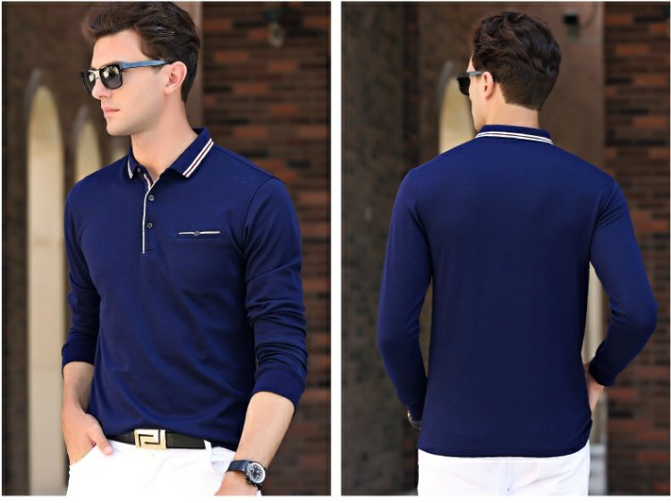 Áo sơ mi nam dài tay POLO thu đông và cotton mới đa năng tự trồng ve áo Áo thun Hàn Quốc màu xanh lá cây trung niên áo sơ mi polo