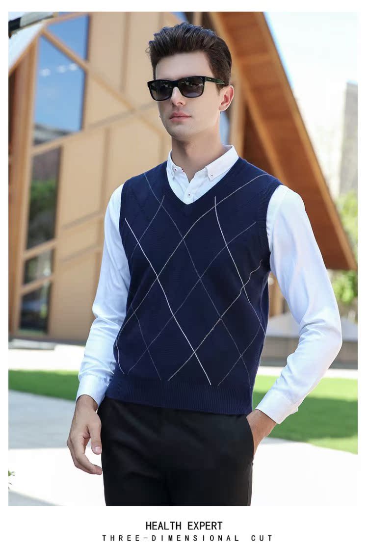 Burke Long Men Dệt kim Vest Set Kinh doanh Áo len cổ chữ V Vest trung niên Áo liền thân màu ấm áo len hàn quốc