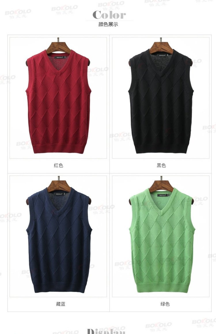Áo len Berkron Áo thun cotton sợi nhỏ mùa xuân và mùa thu kinh doanh áo len giản dị cổ chữ V thanh niên áo khoác len dáng dài hàn quốc