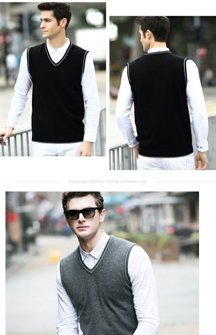 Berkron áo len nguyên chất vest nam cổ chữ V đan gà trái tim cổ áo kinh doanh thiết lập áo len mỏng vest màu rắn áo len cardigan nam