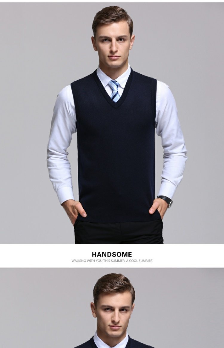 Áo len nam Berkron dày vest ấm áp áo len giản dị kinh doanh vest cổ chữ V màu kim phẳng áo len nam trung niên