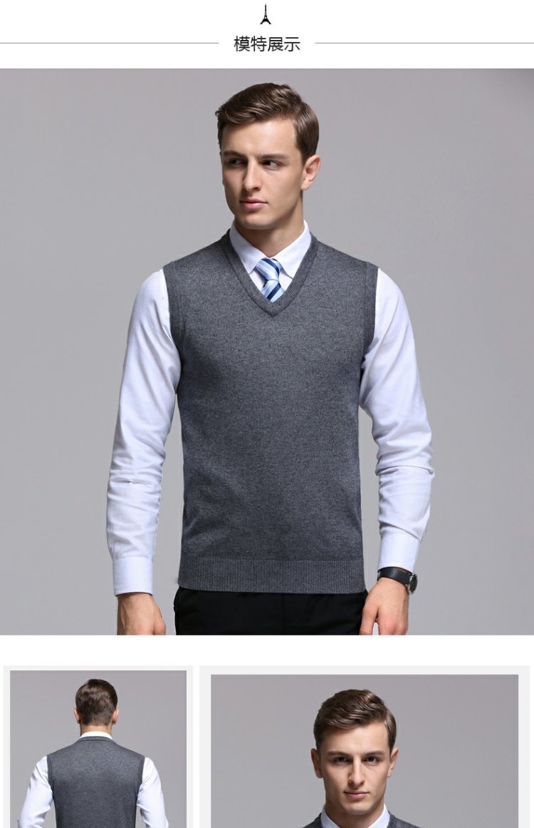 Berkron vest nam áo len cổ chữ V kinh doanh mới màu rắn Áo len nam ấm áp áo vest nam thời trang