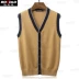 Berkron nam áo len vest vest cardigan mùa xuân và mùa thu V-Cổ thỏ thường nhung slim vest áo len Dệt kim Vest