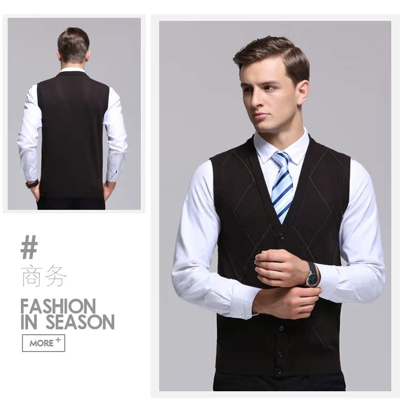 Berkron nam vest áo len cardigan V-Cổ slim business vest nút lưới ấm áo len