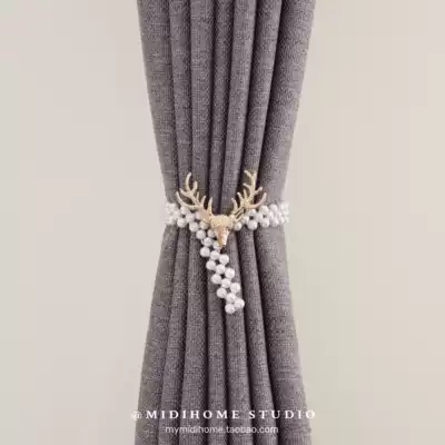 Simple metal alloy elk head Pearl elastic creative curtain buckle strap Nordic modern non-perforated drawstring
