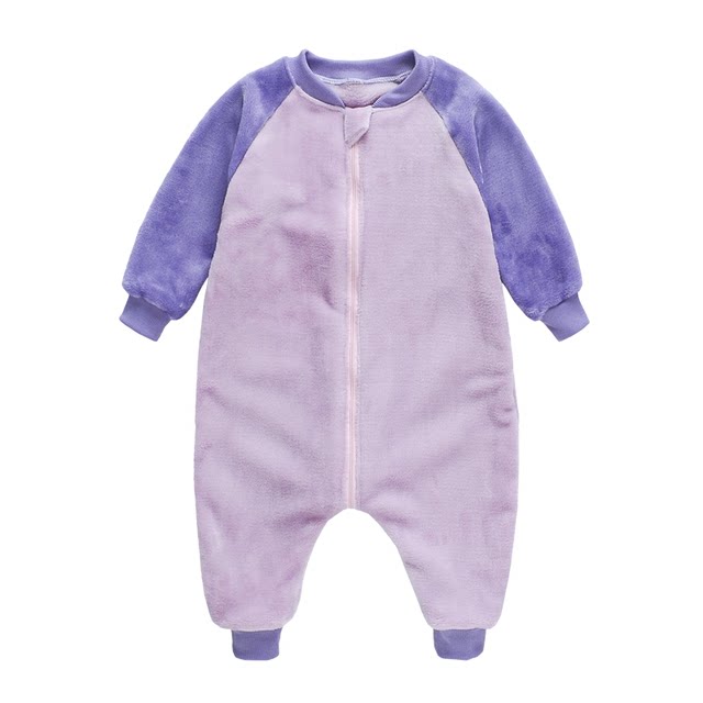 Children's one-piece pajamas baby autumn and winter plus velvet thickened flannel home clothes coral fleece baby anti-kick sleeping bag