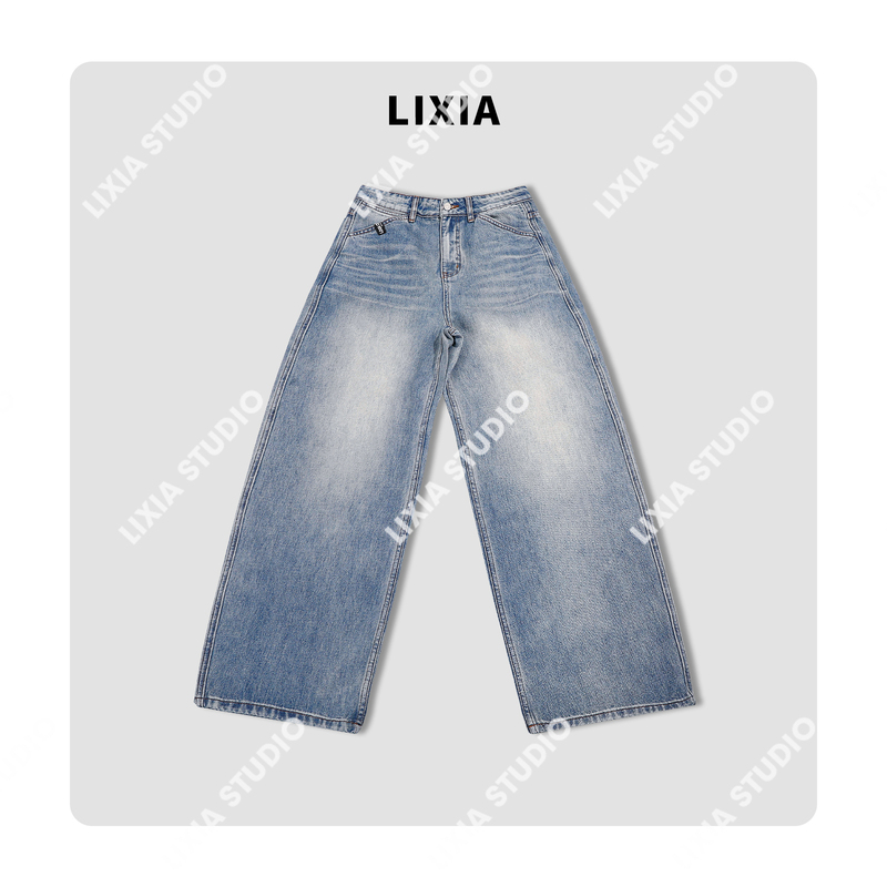 Lixia【Louvre Plus】Hot-Selling Fashionable Light Luxury Washed Casual Style Straight-Leg Jeans-D11910