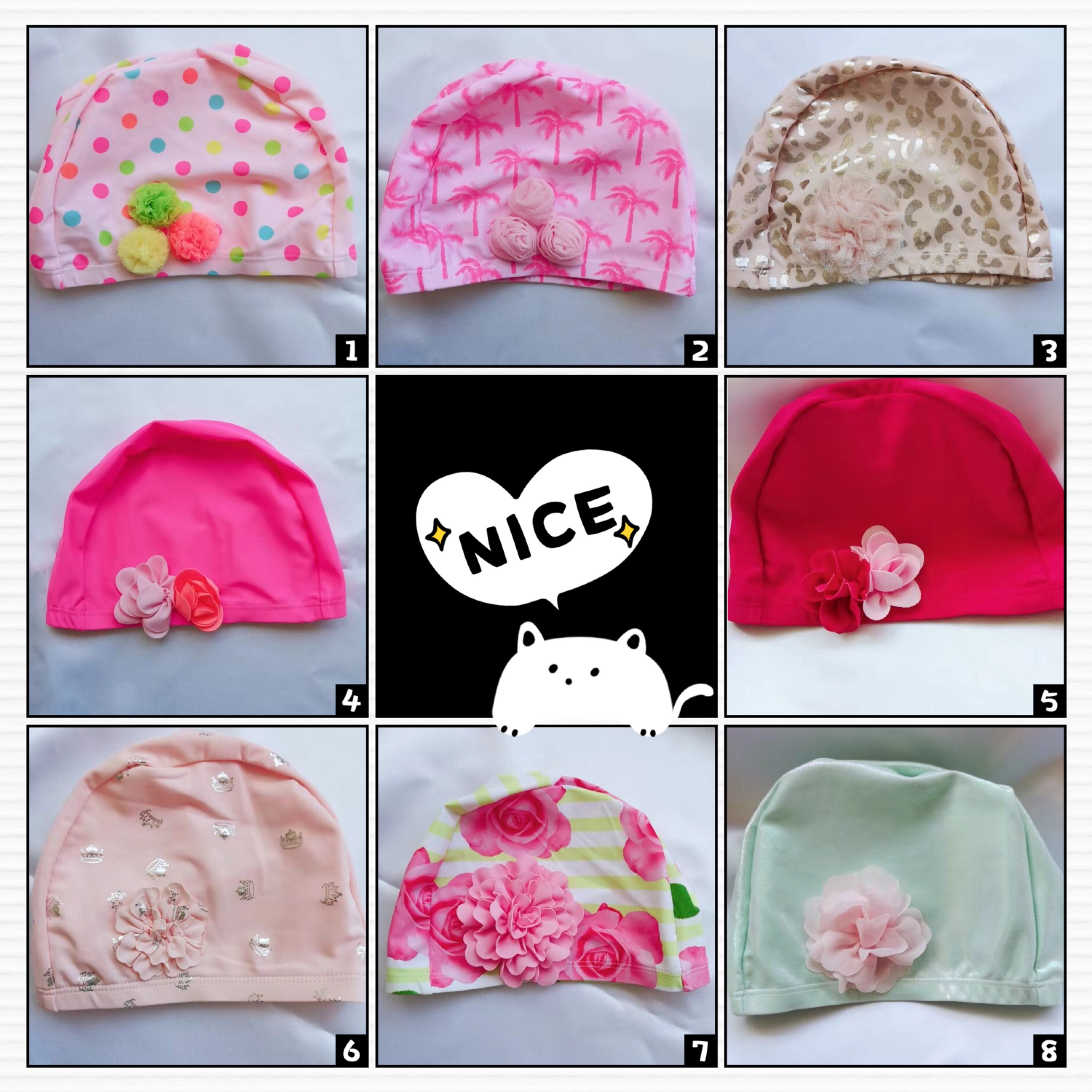 2 (Easy to wear with long hair) high-end girls' three-dimensional flower swimming cap elastic quick-drying sunscreen hat export big brand