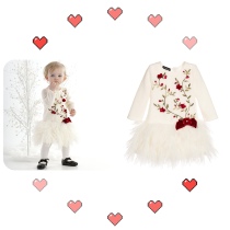 Foreign trade cow embroidery flower girl long sleeve dress autumn and winter foreign gas princess dress primary school birthday gift