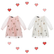 High-end export girl long sleeve dress five-pointed star female treasure gauze dress doll shirt Lolita children foreign boy