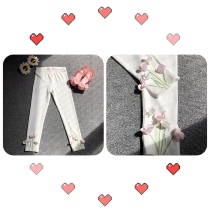 High-end girls leggings elastic soft and comfortable slim summer flowers Princess wind Joker trousers small happiness