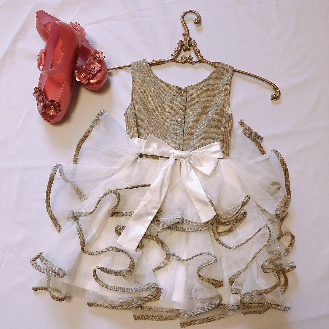 Export big girl dress folds summer dress Young piano acting lady dress