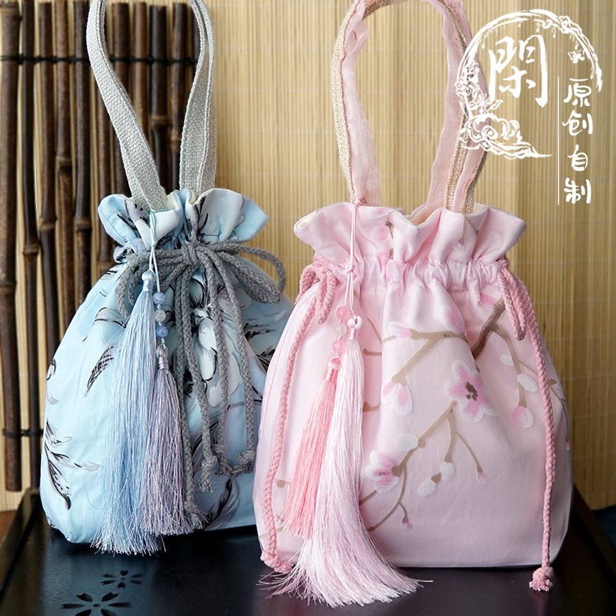 Floating yarn Chinese ancient style Hanfu daily handmade tassel messenger bag bag pink blue peony peach blossom