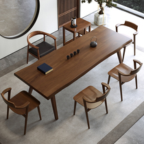 New Chinese solid wood tea table and chairs combined modern simple solid wood large plate tea table office meeting integrated bubble tea table