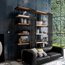 Nordic solid wood bookshelf bookcase American LOFT Wrought iron screen partition frame Floor shelf Display shelf Storage rack