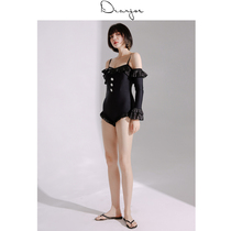 Dear Joe Zhang Yuqi Jennie with the same hot spring swimsuit female one-piece triangle black sexy long-sleeved swimsuit