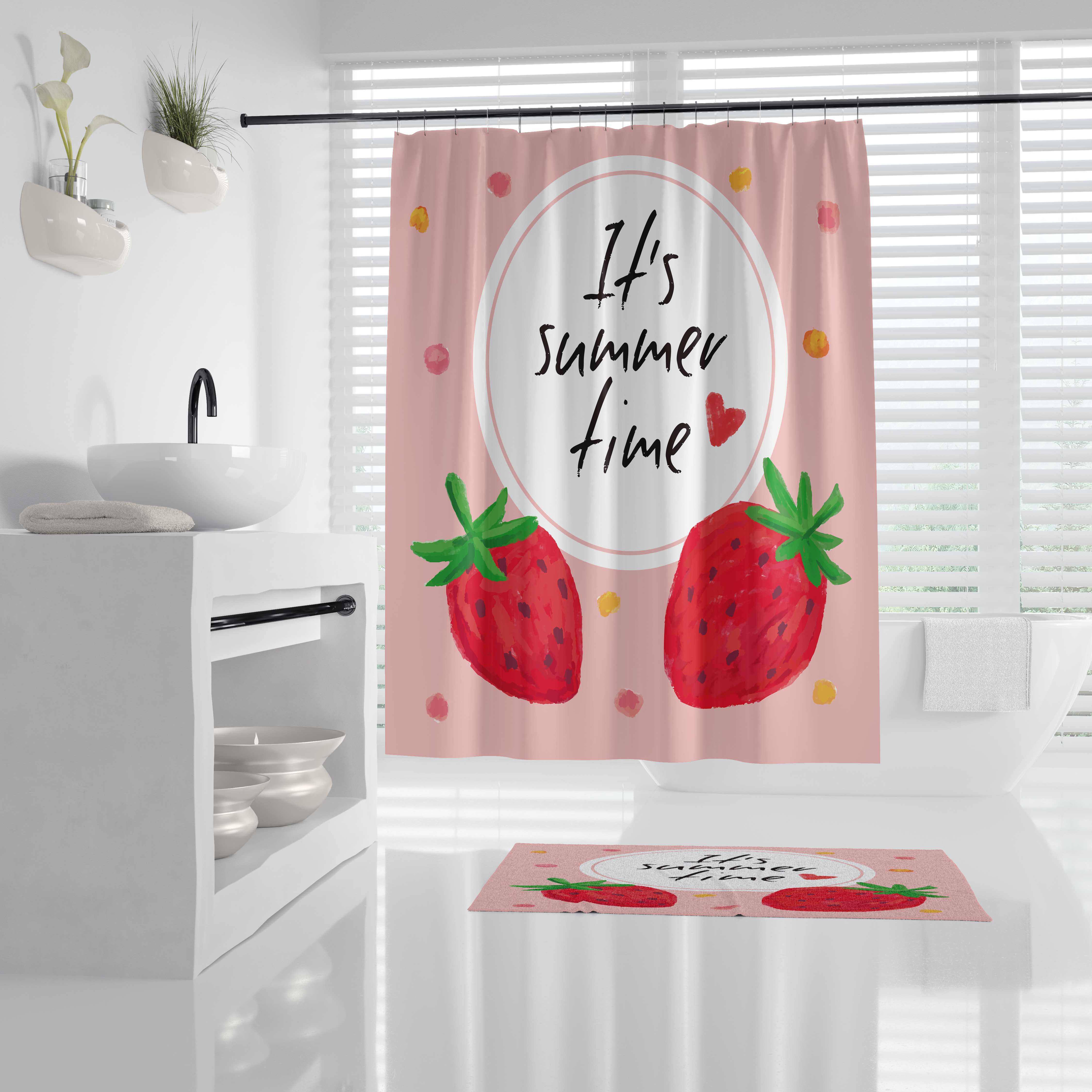 Cartoon Strawberry Customizable Waterproof mildew Thickened Bathroom Shower fabric Makeup Room Curtain door curtain Curtain Partition Curtain