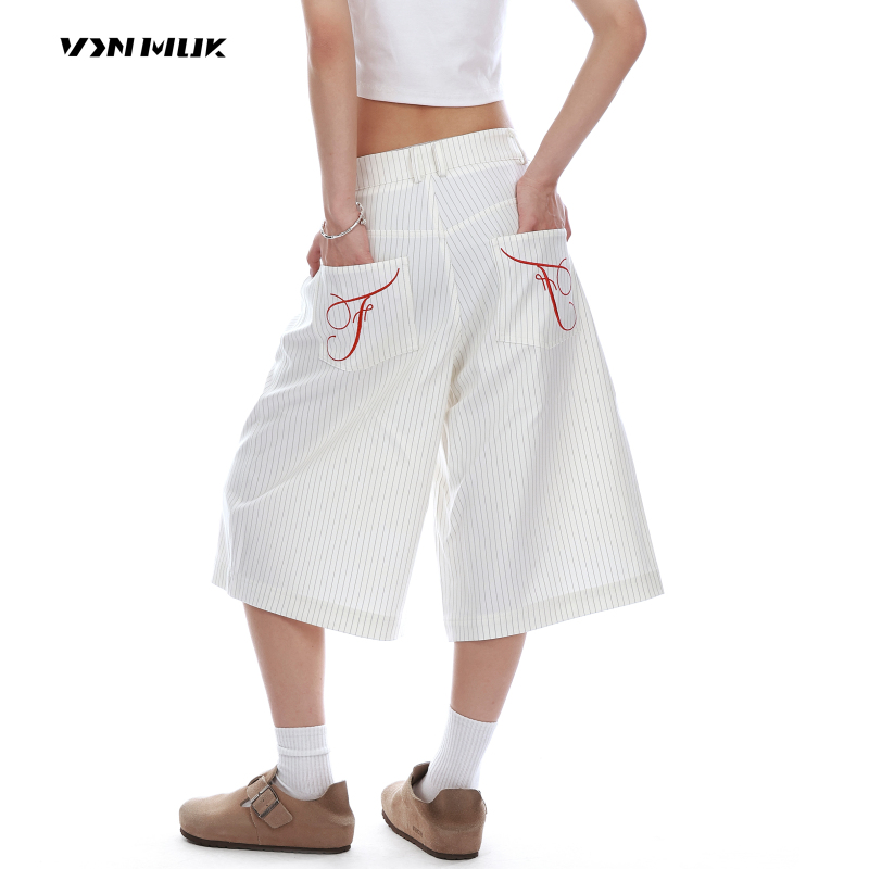 Vinmuk American-Style Thin Shorts with a Unique Design, White Capri Pants for Summer, Unisex Beach Casual Pants, Unique and Beautiful Vinmuk American-Style Thin Shorts with a Unique Design, White Capri Pants for Summer, Unisex Beach Casual Pants, Unique and Beautiful