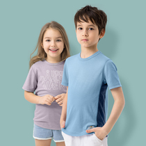 Norwegian Janus ultra-light wool childrens summer short-sleeved T-shirt boys and girls solid color round neck sweat-absorbing thin quick-drying clothes