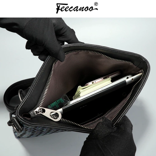 Камуфляжная плетеная сумка на одно плечо для документов, из натуральной кожи