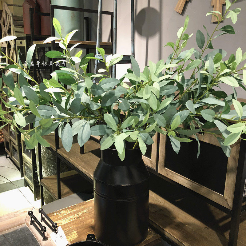 Simulation green plant multi-fork gray rhododendron leaf Wedding decoration Olive branch soft decoration project with plant flower arrangement with leaves