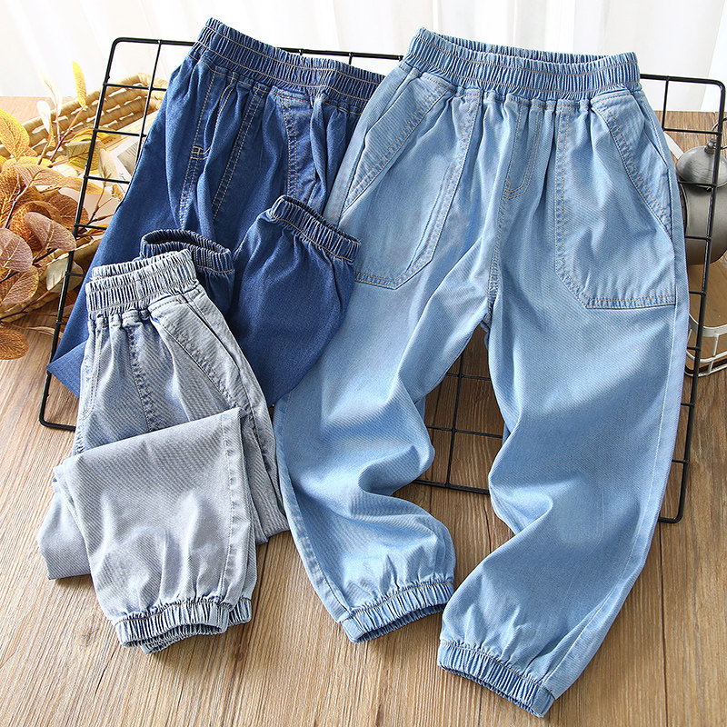 Boy days silk denim anti-mosquito pants Summer slim fit large child 2022 summer fit new pure cotton children long pants summer style