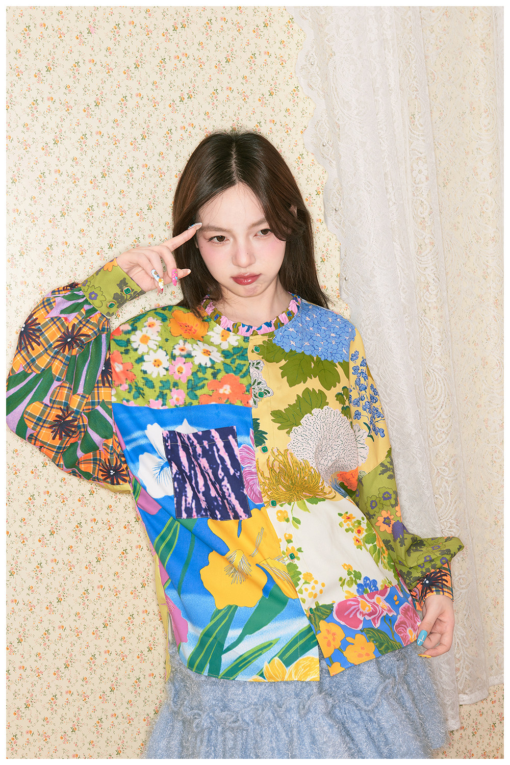 【新品未使用タグ付き】 TORY BURCH 花柄 パッチワーク風 長袖ブラウス パッチワーク花柄シャツ 長袖 パッチワーク レトロな雰囲気 tntntutu