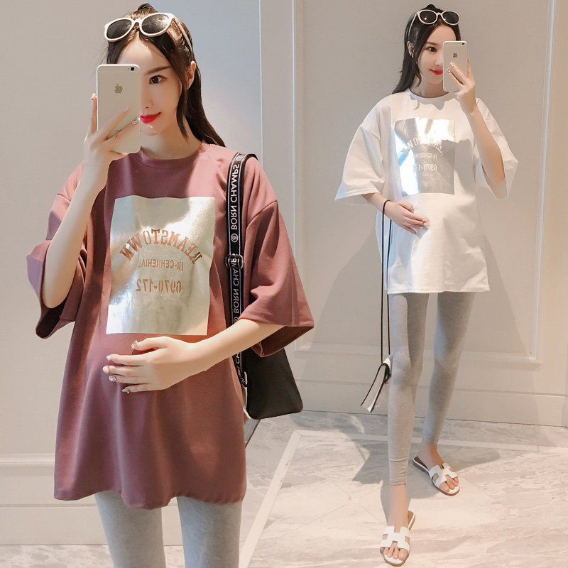 Spring cotton t-shirt short-sleeved maternity women's medium-long version of the dress pregnant women 2019 new top base shirt summer clothes