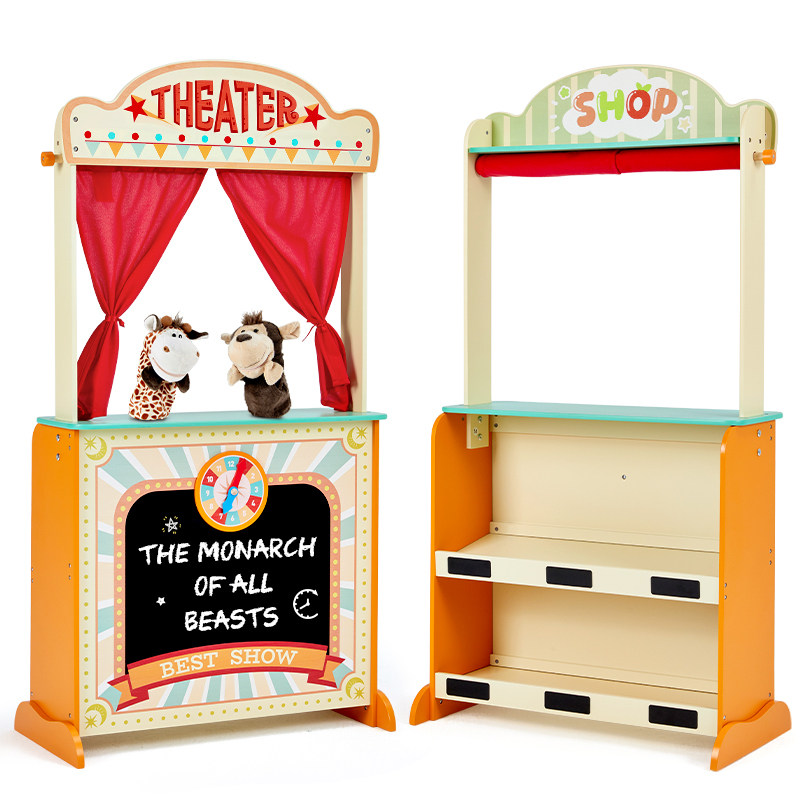 Kindergarten Children's Hand Puppet Theater Puppet Story Props Wooden Small Stage Hand Puppet Performance Stage Pretend Play Supermarket
