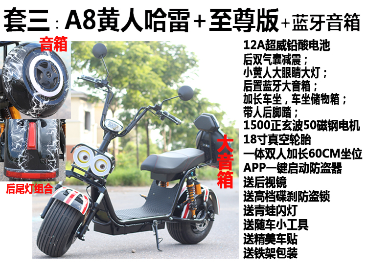 Mới Harley màu vàng pin xe Harley dành cho người lớn xe tay ga dành cho người lớn Puharei xe điện trước và sau phanh đĩa 60V - Xe đạp điện xe máy 3 bánh