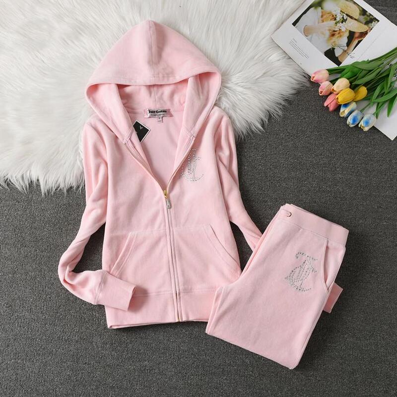 Velvet Sportswear Suit for Women, Sweatshirt, Hooded Jacket, Rhinestone Slim Fit Gold Velvet Yoga Suit Two-Piece Set