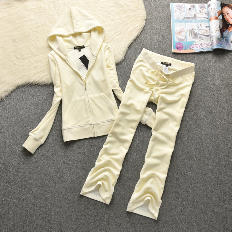 Juicy Coconut Velvet Casual Suit Sportswear Sweatshirt Spring and Autumn Long-Sleeved Hooded Gold Silk Bootcut Pants