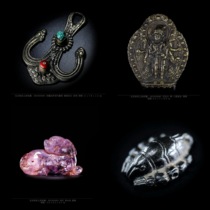 Bronze Qing Dynasty ornaments eight-arm Guanyin amethyst Qing dynasty stationery black stone carving Lotus Master Scorpion