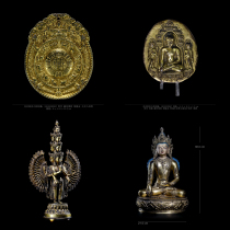 Jiugong Bagua Sakyamuni Buddha and Lotus Hand Bodhisattva Eleven-faced Guanyin Bronze Gilt Treasure Buddha