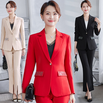 Autumn and winter New Girls red long sleeve professional suit formal trousers set host sales solid color work clothes