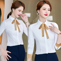A variety of professional white shirt womens autumn long sleeve temperament fashion large commuter slim white collar dress bow tie work clothes