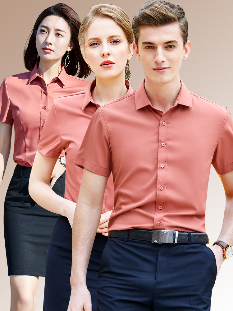 Men and women with the same shirt business slim short-sleeved solid color multi-color top free hot face test formal custom LOGO shirt