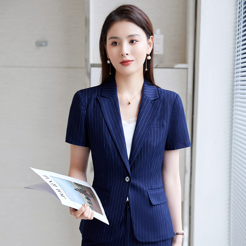 2022 New Striped Suit Suit Sashimi Short Sleeve Summer Thin Gold Shop Hotel Bank Manager Pro Workwear
