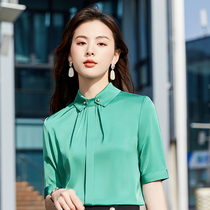 Green Snowspun Shirt Design Sensation Small Crowdsummer New Short Sleeves Sashimi Shirt Fashion Square Collar Temperament Blouse