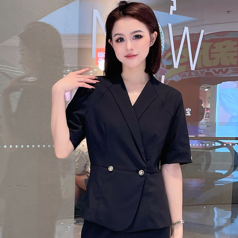 Summer New Style Lao Fengxiang Silver Shop Black Work Uniform Short-Sleeved Suit Set Gold Jewelry Store Mall Store Manager Uniform