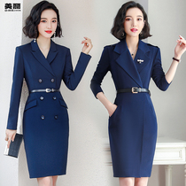Dress Dress Lady Professional Dress Spring Dress 2021 New Long Sleeves Mid-Length Style V Collar Black Bag Hip Skirt