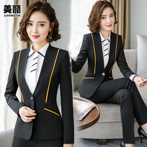  2021 professional suit Long-sleeved collarless suit postal office overalls Korean version slim fashion temperament tooling
