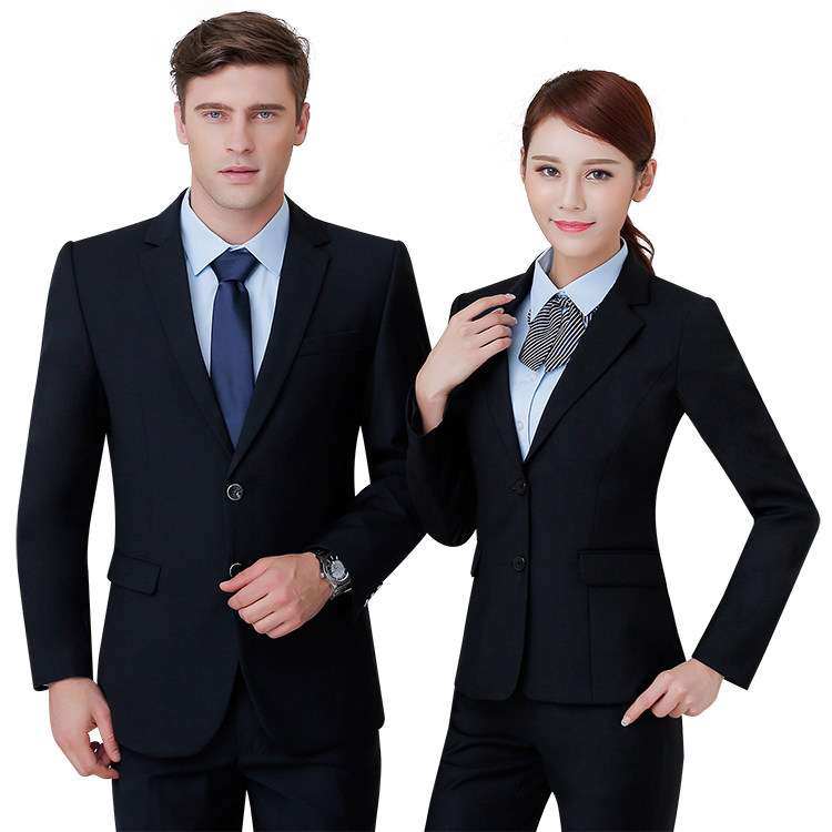 High-end vocational positive dress for men and women with common serge fabric imitation fur China Post work clothes administrative suit overalls