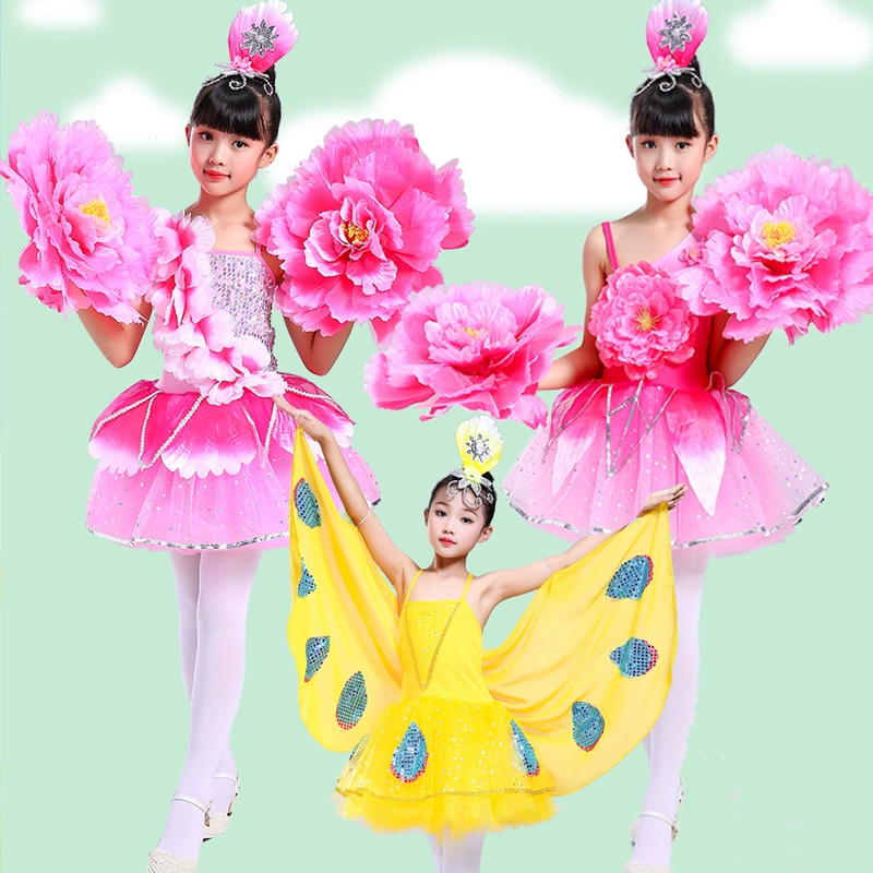 Ngày thiếu nhi Trang phục biểu diễn mới Trẻ em Hoa đào nở Trang phục biểu diễn Jasmine Dance Tutu Váy trẻ em màu xanh lá cây - Trang phục